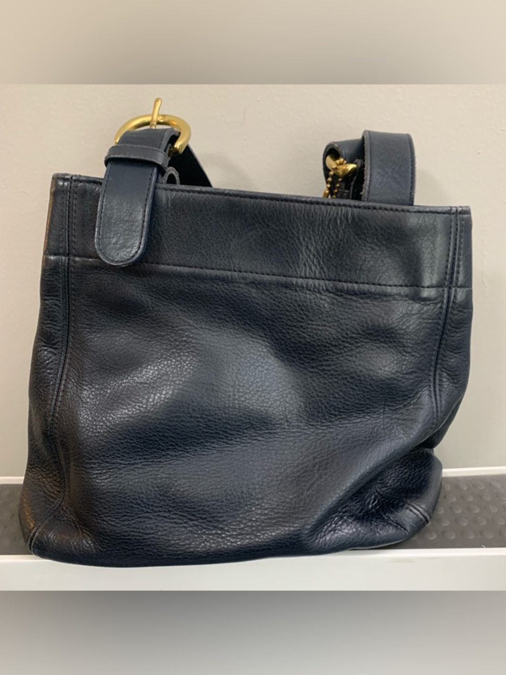 Coach Vintage Waverly SoHo Buckle Bag Shoulder Purse Navy Blue Brass Gold Tone! - Picture 9 of 16